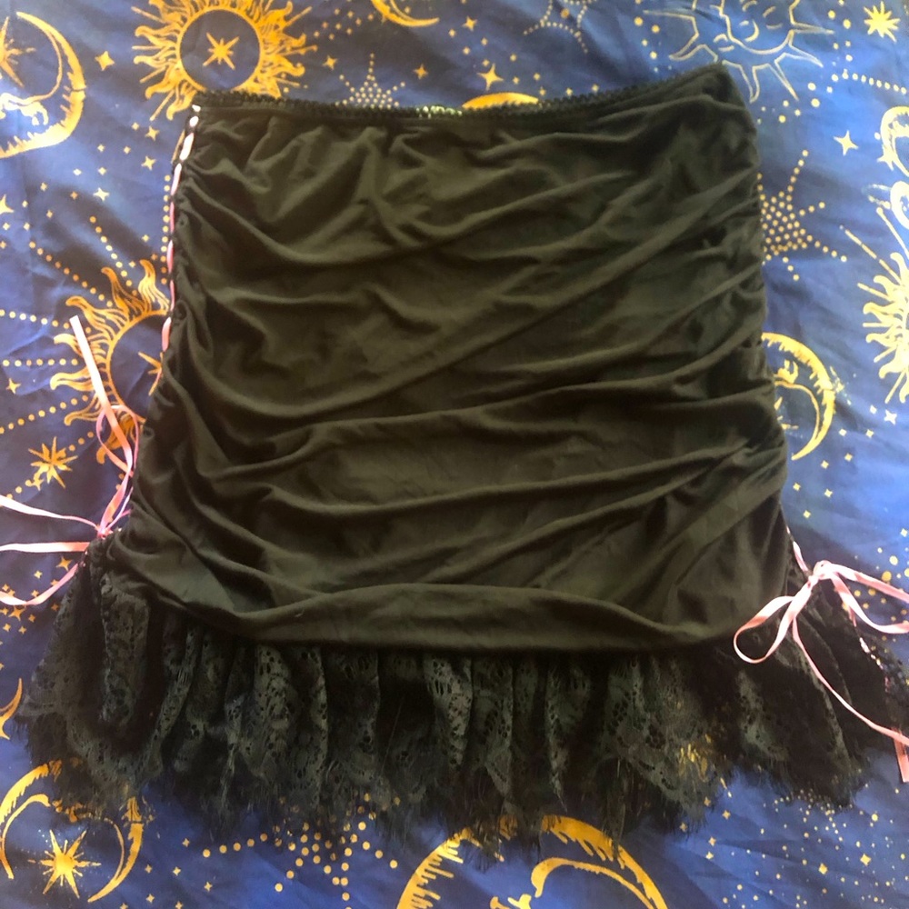 Cute Ruched Black Lace Mini Skirt 1X plus size !!